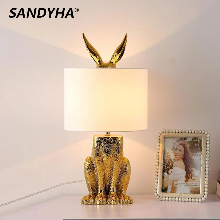 SANDYHA LED Masked Rabbit Resin Table Lamps Retro Stand Desk Night Lights for - £169.84 GBP