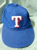 90s Texas Rangers Plain Logo Hook Loop Clousure Hat Cap MLB Baseball Blue  - £8.60 GBP