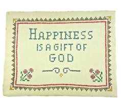 Finished Christian Cross Stitch Happiness Is A Gift Of God Floral Corner... - $19.27