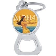 Aloha Hula Hawaii Bottle Opener Keychain - Metal Beer Bar Tool Key Ring - £8.53 GBP
