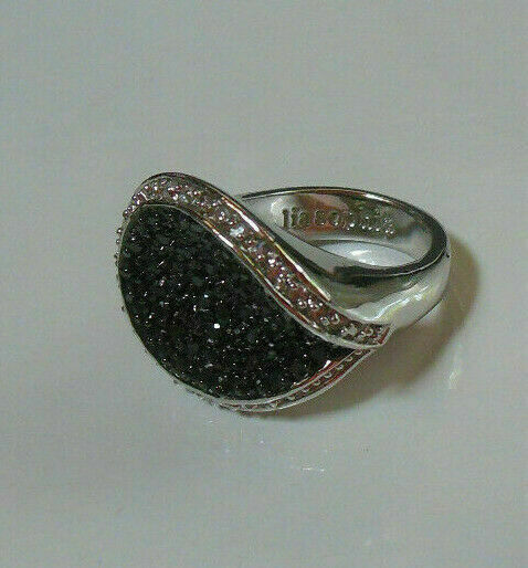 Lia Sophia Silver-tone Black Pave &amp; Clear Crystal Cocktail Ring Size 6.5 - $24.26