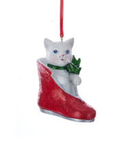 Kurt Adler 3.25&quot; Resin White Kitten In Shoe Zipper Boot Christmas Ornament - £7.96 GBP