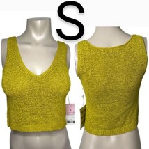 Beautiful Thick Knit Lime Green V-Neck Crop Top Tank Blouse~Size S - £19.02 GBP