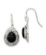 Sterling Silver Polished &amp; Antiqued Filigree Onyx Teardrop Earrings - €60,05 EUR