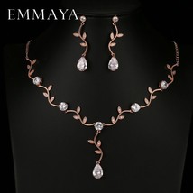 EMMAYA Rose Gold Color Zircon Crystal Bridal Jewelry Sets Leaf Shape Choker Neck - £16.64 GBP