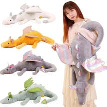 Fuzzy Peluche Lying Dragon Plush Toy With Big Fly Wings Dragons Grey Green White - £6.30 GBP+