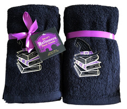 Halloween Witch Hat Hand Towels Bath Set of 2 Spell Books Embroidered Black - £31.55 GBP