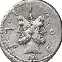 JANUS/Goddess Roma, Gallic Arms,Trophy, Carnyx. 120 BC Roman Denarius. Furia 18 - $236.55