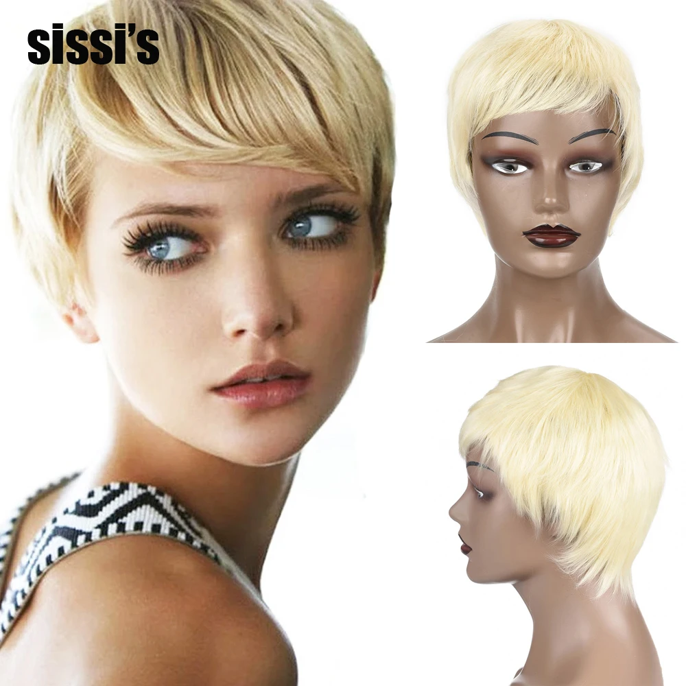 Pixie Cut Short Wigs Ombre Blond Brown Orange Colored Synthetic Hair Wigs f - £15.82 GBP+