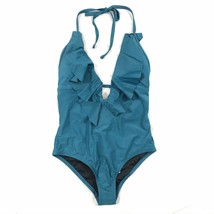 Coastal Blue Womens One Piece Swimsuit Ruffle Low Back Halter Teal Size XS - £7.78 GBP