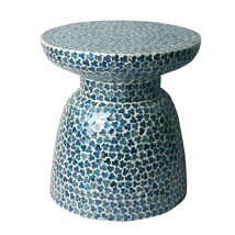 16&quot; Pearl Blue Mosaic Round Vintage Indoor Glamour Stool - £126.61 GBP