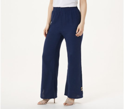 Truth + Style Crinkled Woven Pull-On Pants w/ Buttons (Navy, Small) A393947 - £18.28 GBP