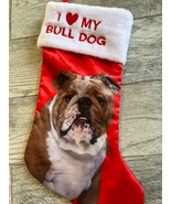 I Love My Bull Dog Christmas Stocking Red Satin Fur Trim Bulldog Dogs Em... - €16,49 EUR