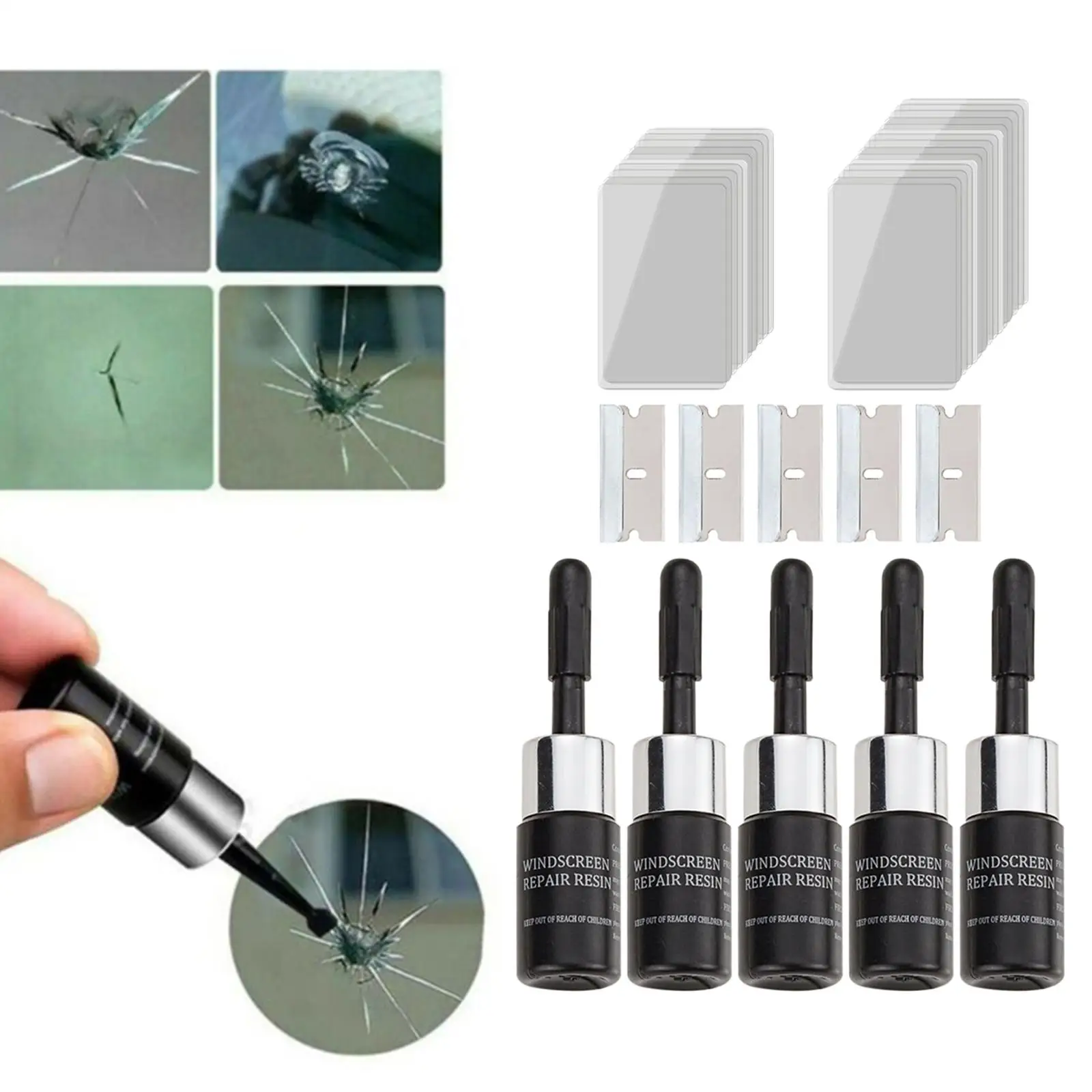 Automotive Glass Scratch Repair Fluid Kit - DIY Windshield Resin Crack Tool Se - $18.79