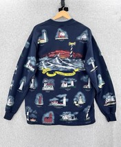 VTG Art Unlimited American Lighthouses Cardigan Sweatshirt All Over Prin... - $591.12 MXN