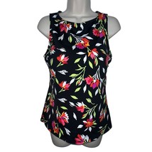 Lands End Black Red Floral High Neck Tankini Swim Top Size 8 DDD 504536 - $23.75