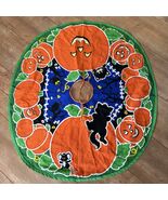 Vintage Glow in the Dark Halloween Tree Skirt Black Cat Pumpkin Mouse  - $40.00
