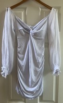 Lucy In The Sky Denisse Chiffon Sheer Sleeve Dress in White - £25.75 GBP