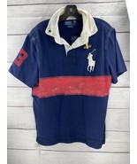 Vtg Polo Ralph Lauren Heavyweight Blue Short Sleeve Rugby Shirt Big Pony... - £72.64 GBP