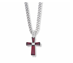 Sterling Silver And Glass Crystal January Birthstone Cross Necklace &amp; Chain - £56.42 GBP