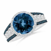 ANGARA Round London Blue Topaz Halo Regal Ring with Diamond Accents - £1,655.87 GBP