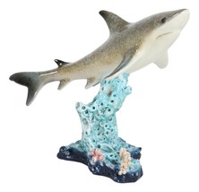 Nautical Marine Wildlife Great White Shark Swimming Over Sea Coral Reef Statue - $29.99