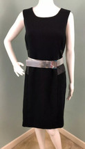 NWT Women&#39;s Michael Kors Black w/ Silver Belted Sleeveless Sheath Dress Sz 16 - £49.50 GBP