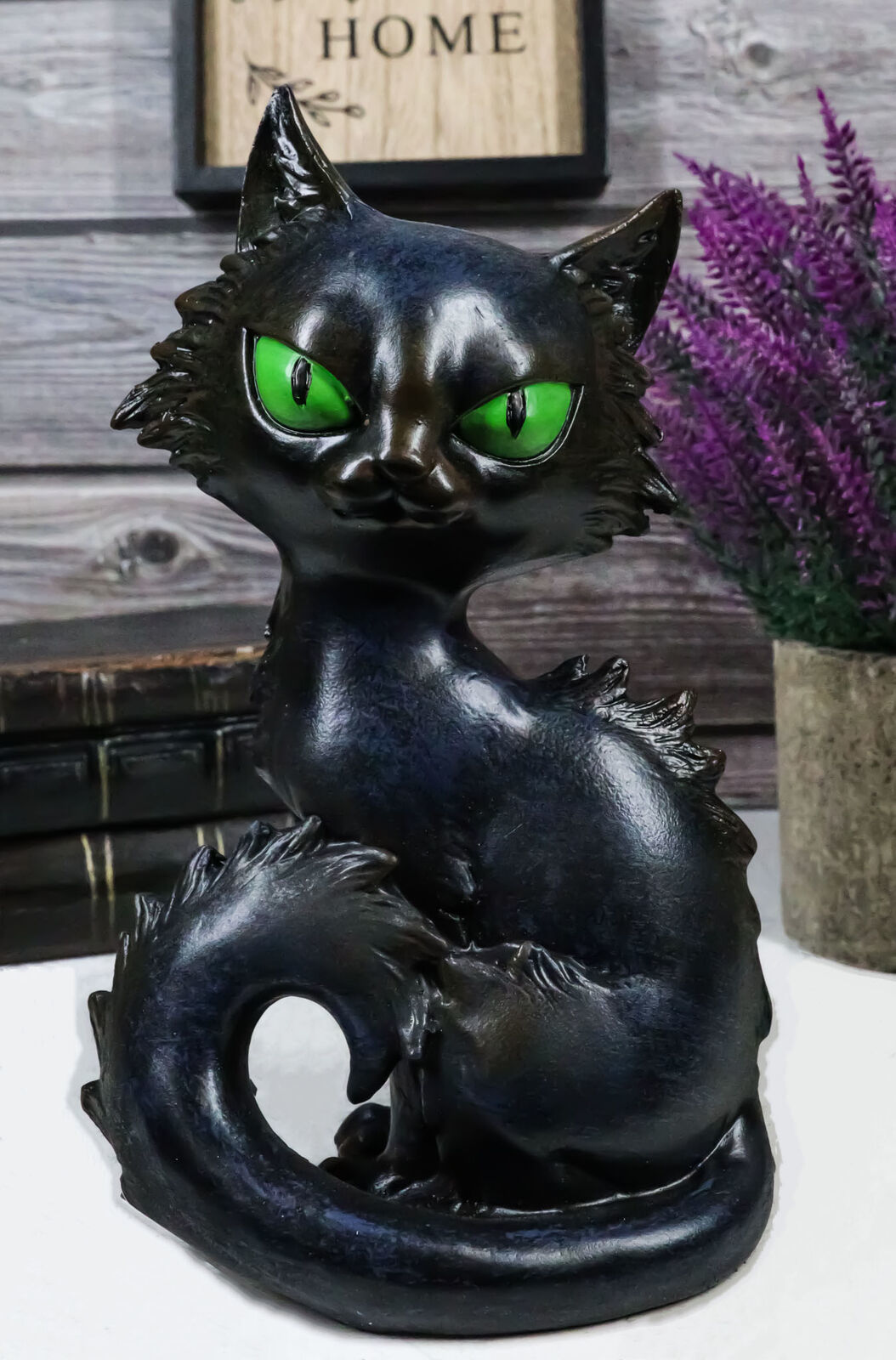 Primary image for Witchcraft Mystical Curling Black Cat Green Eyes Sitting Halloween Figurine