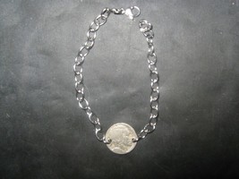 Vintage Stainless Steel Indian Buffalo Nickel Link Silver Coin Charm Bracelet - $12.86