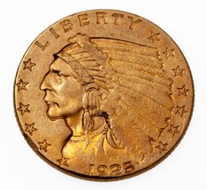 1925-D Gold Indian Head Quarter Eagle in AU Net Condition, Rev Scratches - $474.97