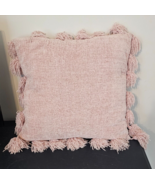 Light Pink Chenille Pillow with Tassels 18&quot; x 18&quot; Zipper Enclosed EUC - £11.76 GBP