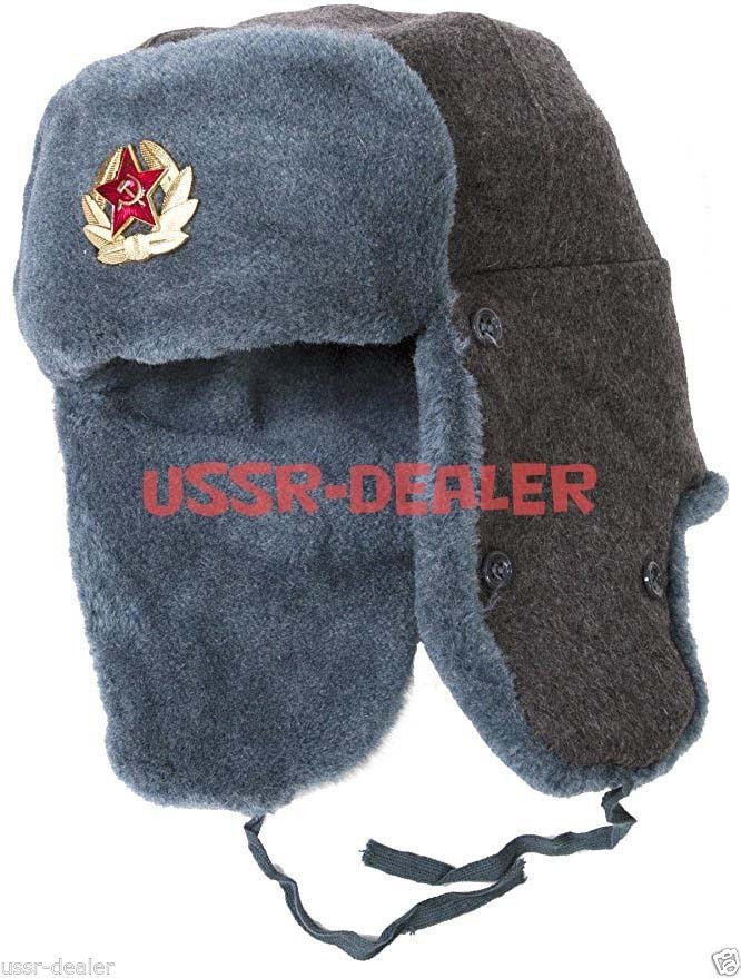 Authentic Russian Army Ushanka Winter Hat with Soviet USSR Army Soldier Insignia - $25.95
