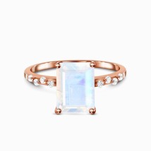 High Quality Emerald Cut 7x9mm Natural Moonstone Ring 925 Sterling Silver Engage - £54.12 GBP