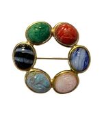 Vintage Scarab Style Circle Brooch Multicolor Cabochon Wreath Pin 1.25 - $16.20