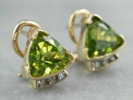 3 Ct Trillion Lab Created Peridot Solitaire Stud Earrings 14k Yellow Gold Plated - £73.89 GBP