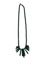 Vintage Green Malachite Style Necklace Fan Fringe Statement Beaded 14 In... - $28.80