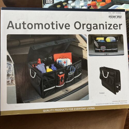 Eurow Collapsible Automotive Car Trunk Organizer with Lid and Handles in Black Cargo Nets