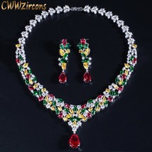 CWWZircons HIgh Quality Water Drop Cubic Zirconia Wedding Bridal Necklace Jewelr - £61.99 GBP