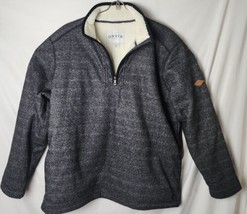 Orvis Men XL Sherpa Lined 1/4 Zip Grey Black Fleece Knit Sweater - £46.51 GBP