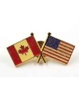 Vintage American Flag Canadian Flag Gold Tone Enamel Lapel Pin Made In C... - $11.99