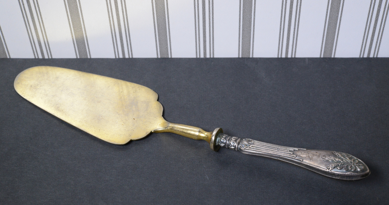 Primary image for Neoclassical Silver Cake Pie Spatula Gold plated early 20th century