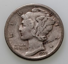 1928-D 10C Mercury Dime En Extra Fin XF État ,Mostly Blanc, Léger Tonifiant - $83.14