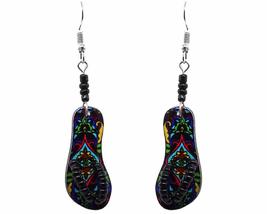Flip Flop Sandal Psychedelic Mandala Pattern Graphic Dangle Earrings - Womens Fa - £11.73 GBP