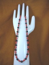 (v30-60) 16&quot; long 13x5 red Bamboo coral + black onyx beaded Necklace JEWELRY - £35.22 GBP