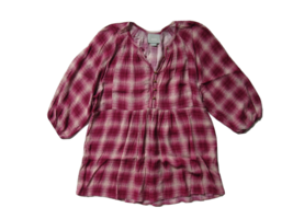 Anthropologie Maeve Calavon in Pink Plaid Pleated Peplum Tunic Top XS $88 - $19.00