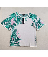 Banana Republic Floral Jacquard Tee Puff Sleeve Cotton Nylon Tropical Su... - $39.78 CAD