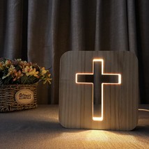 Cross Shaped Wood Bedside Lamp, Jesus Cross 3D Led Optical Night Light, Personal - £34.78 GBP