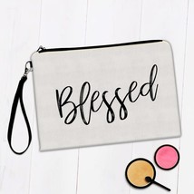 Blessed : Gift Makeup Bag Lettering Cursive Christian Evangelical Calligraphy Cu - £9.44 GBP