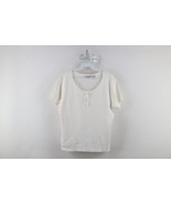 Vtg 90s Eddie Bauer Womens Large Blank Ribbed Knit Tie Front T-Shirt Whi... - $47.29 CAD
