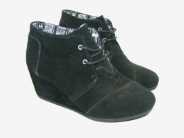 Toms Black Ankle Bootie Wedge Lace Up Suede Chic Comfy Casual Women Size... - £18.43 GBP